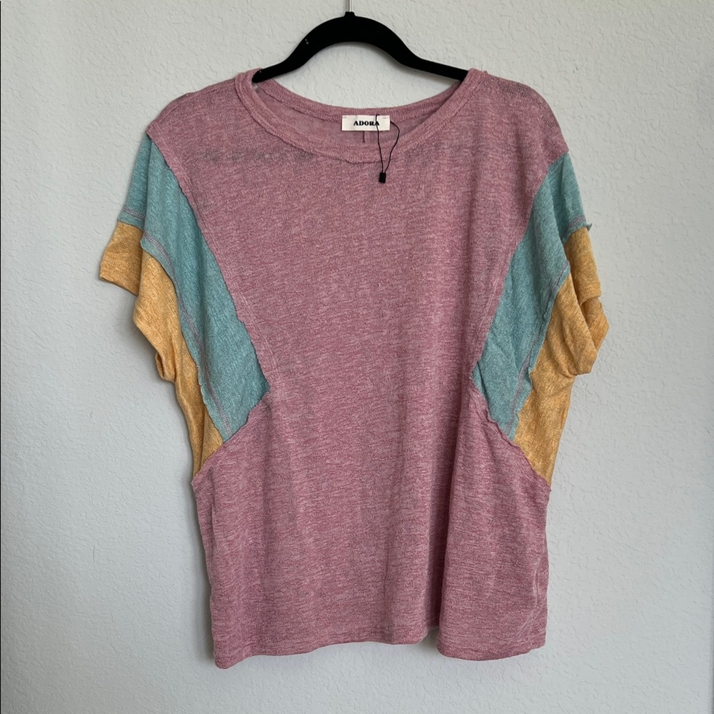 Adora Pink Teal Yellow Wide Sleeve Top